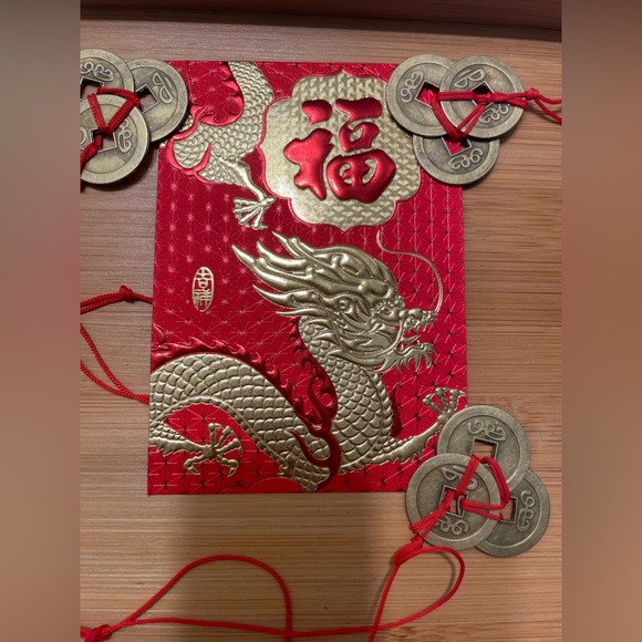 Red Lucky Money Envelope 3 Feng Shui Coin Set - Picture 6 of 13